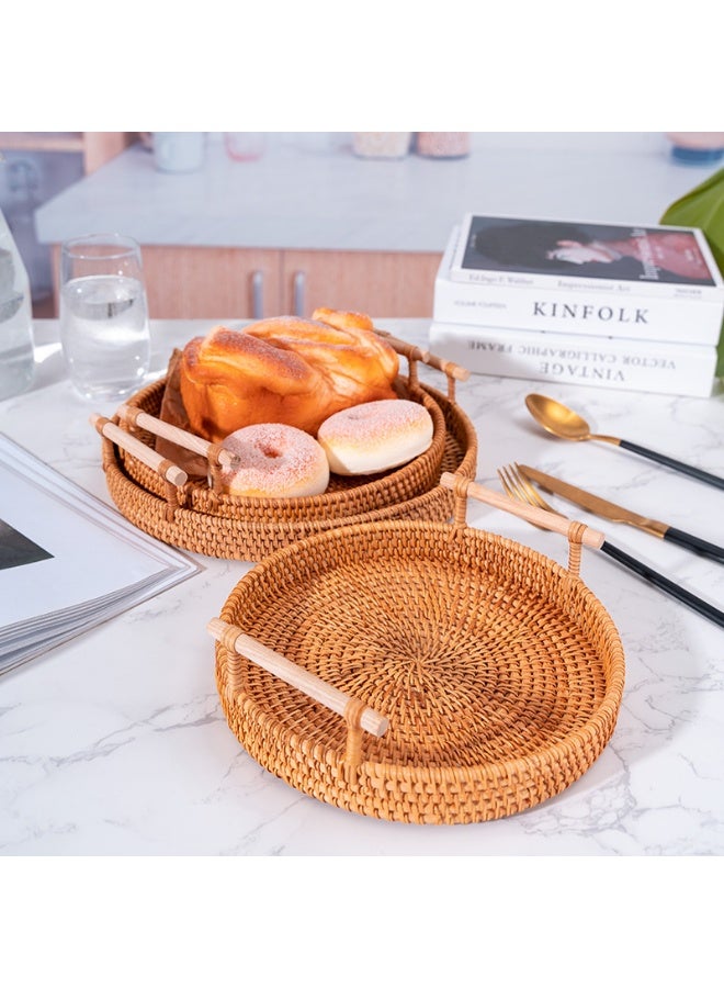 Round Rattan Tray Wicker Tray with Strong Base, Cute Country Style Design, Easy to Clean - Wicker Trays for Decor, Coffee Table, Fruits, Vegetables, Bread, Restaurant & Kitchen Use - Image 3