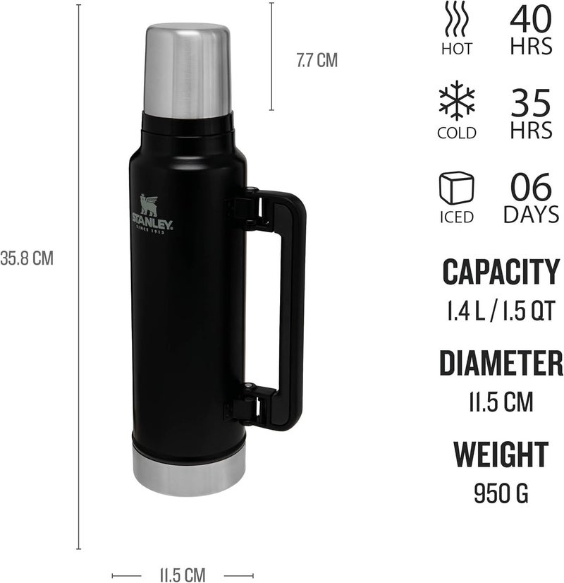 Stanley Classic 1.5Qt Vacuum Flask - Matte Black, Leak-Proof and BPA-Free - Image 3