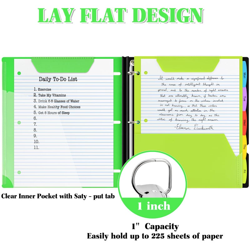 INFUN 1 Inch Telescoping 3 Ring Binder - 1PCS,Flexible Round Binder with Customizable Front Cover and Clear Catalog Pocket, 1 Inch Rings, 225 Sheet Capacity- Green - Image 3