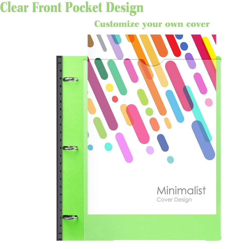 INFUN 1 Inch Telescoping 3 Ring Binder - 1PCS,Flexible Round Binder with Customizable Front Cover and Clear Catalog Pocket, 1 Inch Rings, 225 Sheet Capacity- Green - Image 4