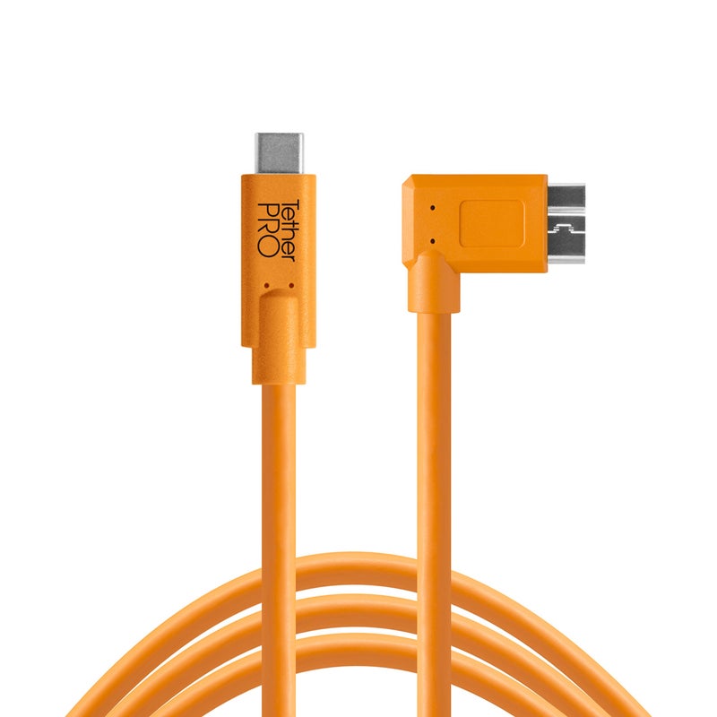 Tether Tools TetherPro USB-C to USB 3.0 Micro-B Right Angle Cable – 15ft (4.6m) Orange - Image 1