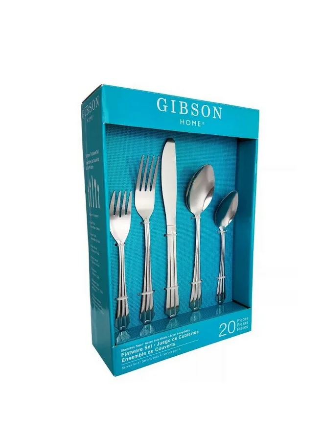GIBSON 20-Piece Montiero Dishwasher Safe Stainless Steel Flatware Set Silver 28 x 6.8 x 19.5 cm 80057.2