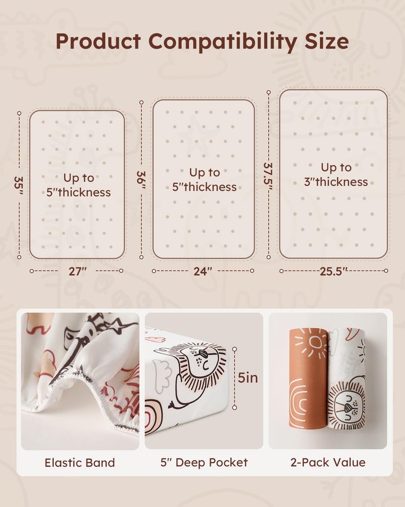 Yoofoss Baby Pack and Play Sheets 2 Pack for Boys and Girls - 38x26 Mini Crib Sheets Fitted Neutral Compatible with Graco Pack n Play Mattress,Ultra Soft Breathable Microfiber Animal World - Image 4