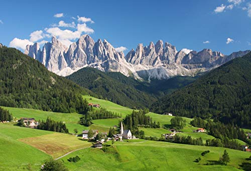 Laeacco European Alps Backdrop 10x8ft Photography Background Dolomites Swiss Mountains Green Forest Blue Sky Scenic Spot Outdoor Photo Background Studio Props Photo Studio