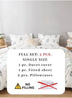 LUNA Home Single Size 4 Piece Bedding Set Without Filler, Soft Fabric Small Green Leaves Design.  - Image 3