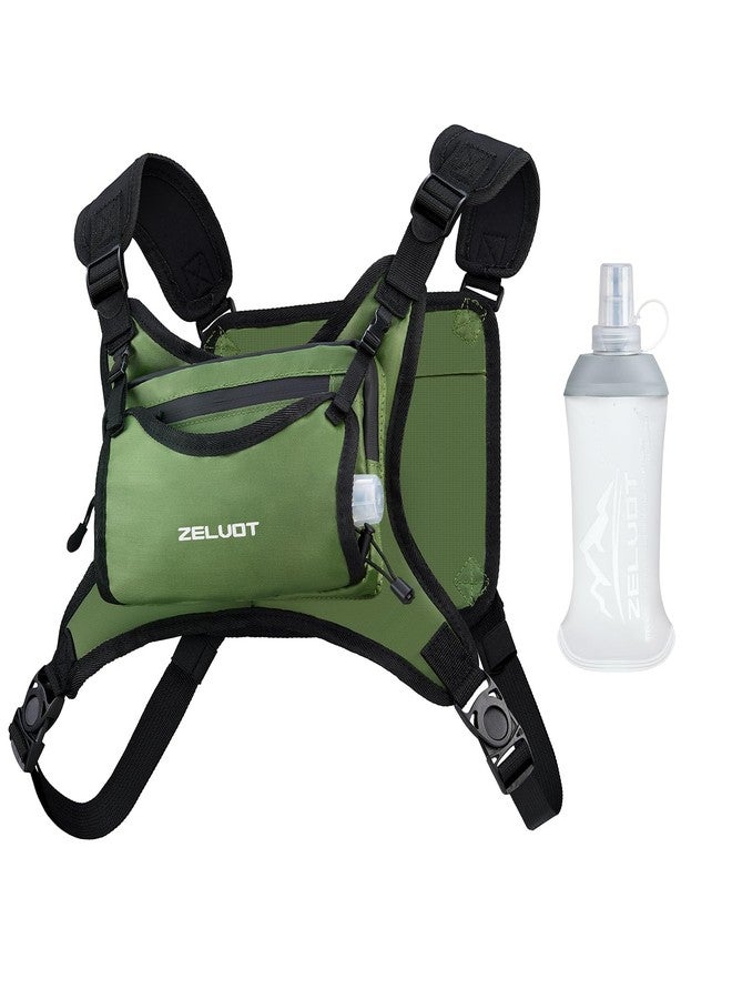Zelvot Chest Pack with 350ml Soft Flask, Lightweight Adjustable Running Vest with 4 Pockets, Reflective Chest Bag for Women Men for Trail Running, Hiking, Cycling, Marathons(Olive, M/L) - Image 1