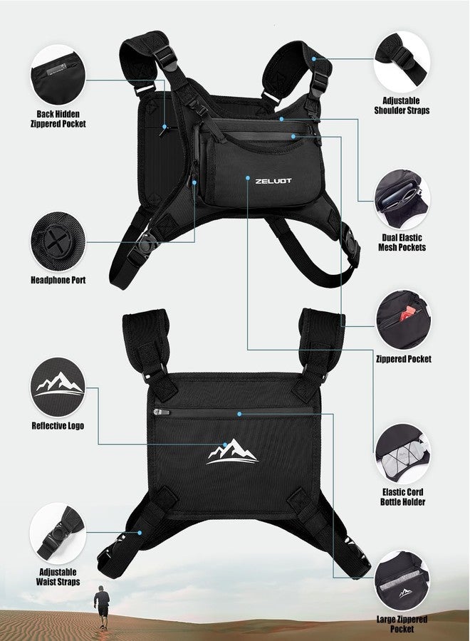 Zelvot Chest Pack with 350ml Soft Flask, Lightweight Adjustable Running Vest with 4 Pockets, Reflective Chest Bag for Women Men for Trail Running, Hiking, Cycling, Marathons(Olive, M/L) - Image 4