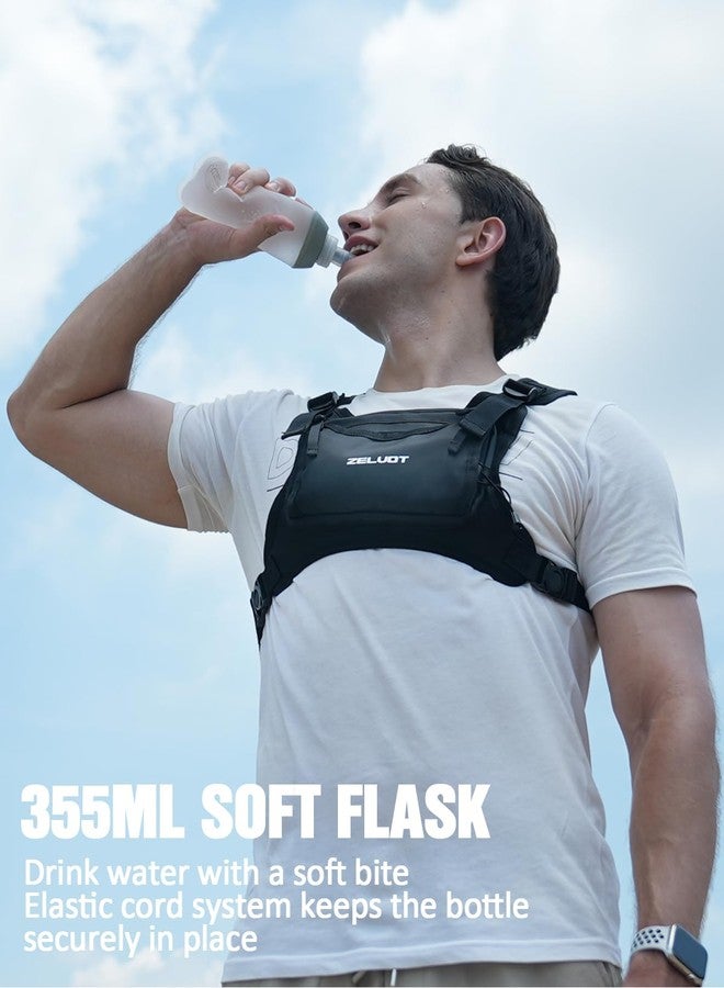 Zelvot Chest Pack with 350ml Soft Flask, Lightweight Adjustable Running Vest with 4 Pockets, Reflective Chest Bag for Women Men for Trail Running, Hiking, Cycling, Marathons(Olive, M/L) - Image 2