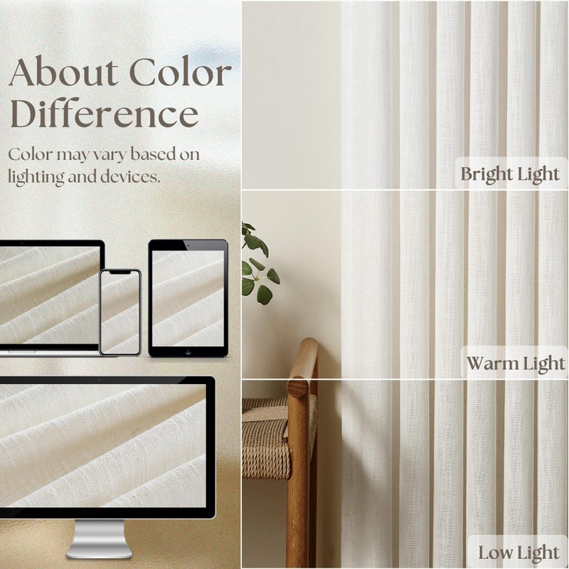 TWODRAPES Extra Wide 60 Inch Width Pinch Pleated Curtains 90 Inch Length for Living Room Thick Linen Boho Curtain Memory Shape Light Filtering Privacy for Bedroom Large Windows Hooks Rings Cream 1 Panel 60x90 - Image 3