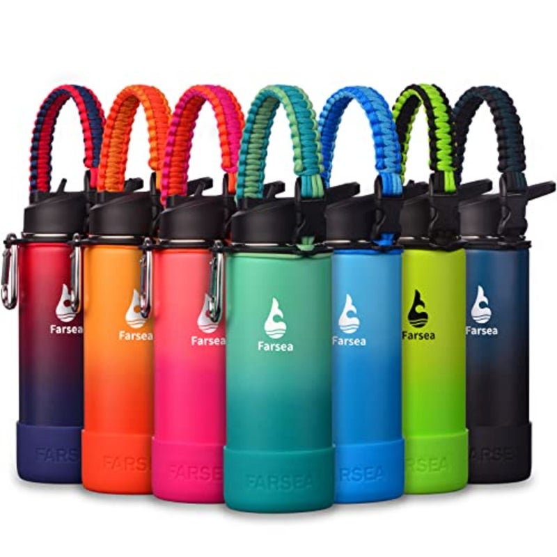 Insulated Water Bottle With Paracord Handle, Protective Silicone Boot and 2 Lids Straw Lid and Spout Lid,Stainless Steel Water Bottle Wide Mouth, Double Wall Sweat-Proof BPA-Free - Image 1