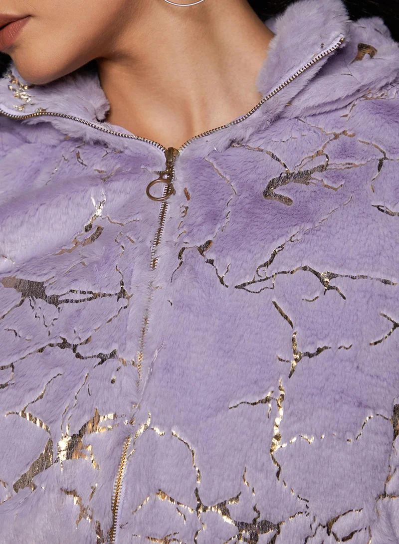 Pinacolada  Women's Lavender Metallic-Veined Fur Jacket for Women | Best Price UAE