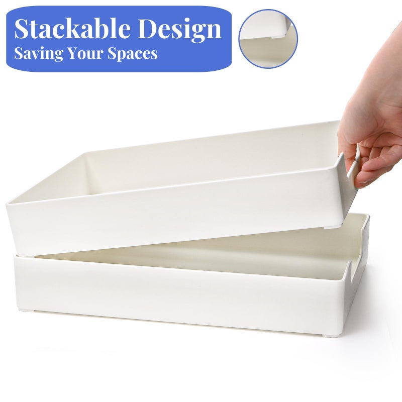 Eorbow 3 Pack Letter Tray, Plastic Stackable A4 Paper Trays, Rectangular Desk Drawer Organizer, File Holder for Desktop, Office Supplies Storage, White - Image 3