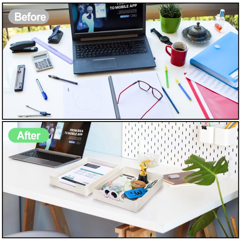 Eorbow 3 Pack Letter Tray, Plastic Stackable A4 Paper Trays, Rectangular Desk Drawer Organizer, File Holder for Desktop, Office Supplies Storage, White - Image 5