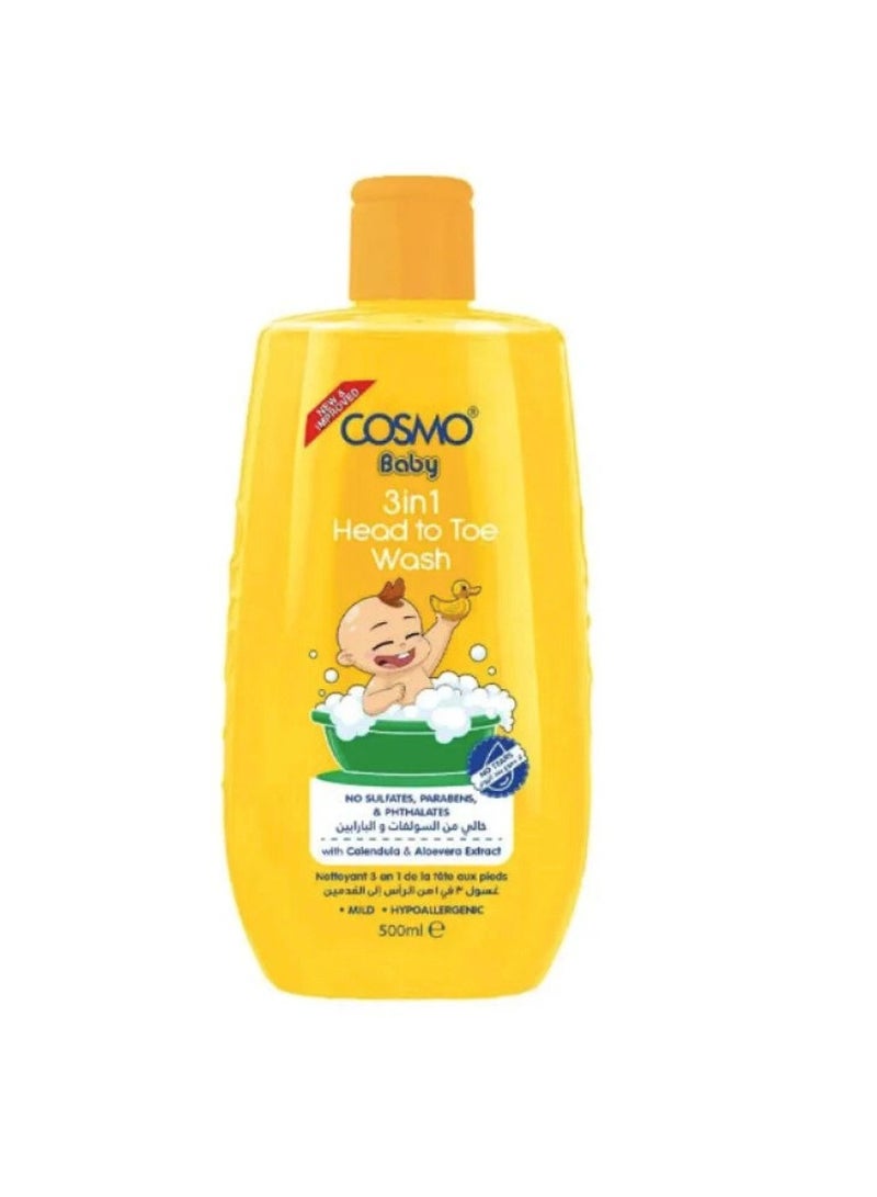 كوزمو غسول اطفال من الرأس إلى القدمين 3 في 1 للبشرة الحساسة  500 مل