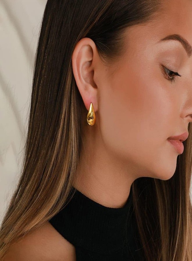 PANSHI  Chunky Gold Teardrop Hoop Earrings for Women, 14K Gold Plated Statement Drop Earrings Trendy Fashion Jewelry Gifts - Image 2