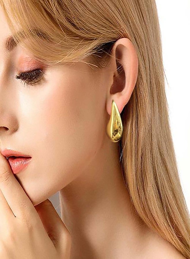 PANSHI  Chunky Gold Teardrop Hoop Earrings for Women, 14K Gold Plated Statement Drop Earrings Trendy Fashion Jewelry Gifts - Image 3
