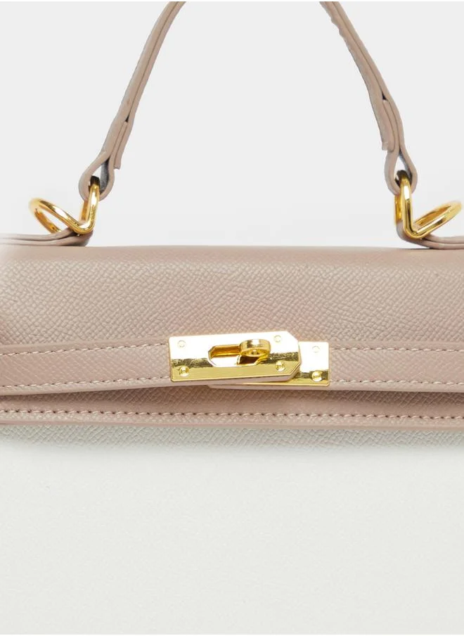 Styli Two tone Handbag with Turn Lock Closure