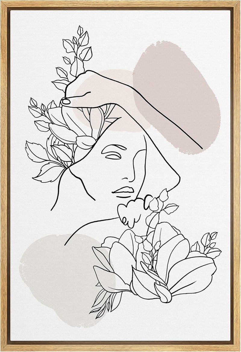 wall26 Framed Canvas Print - Floral Woman Line Art - Image 1