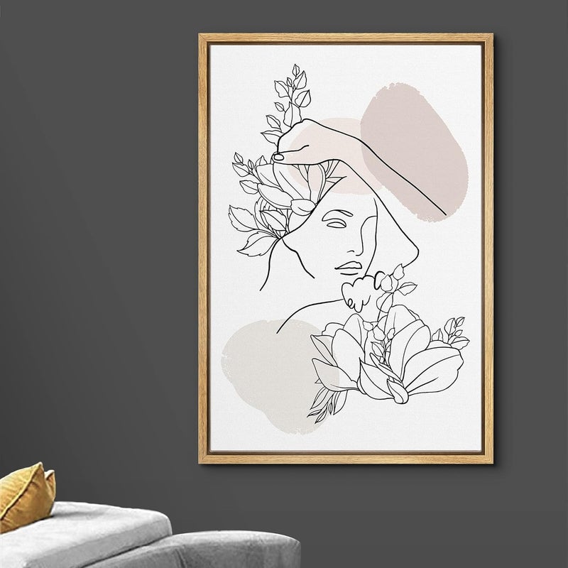 wall26 Framed Canvas Print - Floral Woman Line Art - Image 3