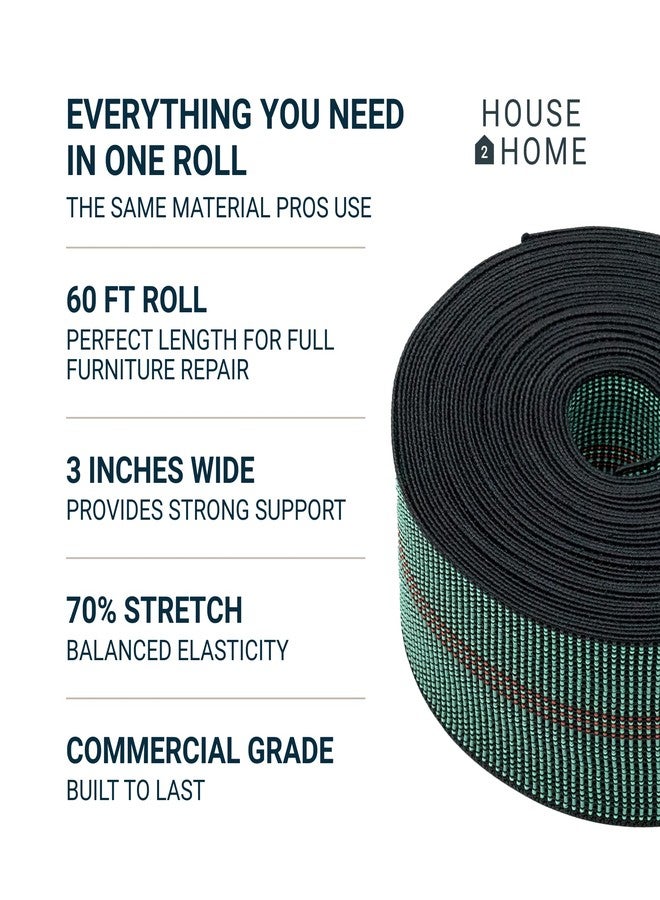 House2Home Upholstery Webbing for Chair & Couch Repair, 3" x 60' Elastic Furniture Webbing Roll, 70% Stretch Replacement Support for Sagging Seat Back Cushions - Image 2