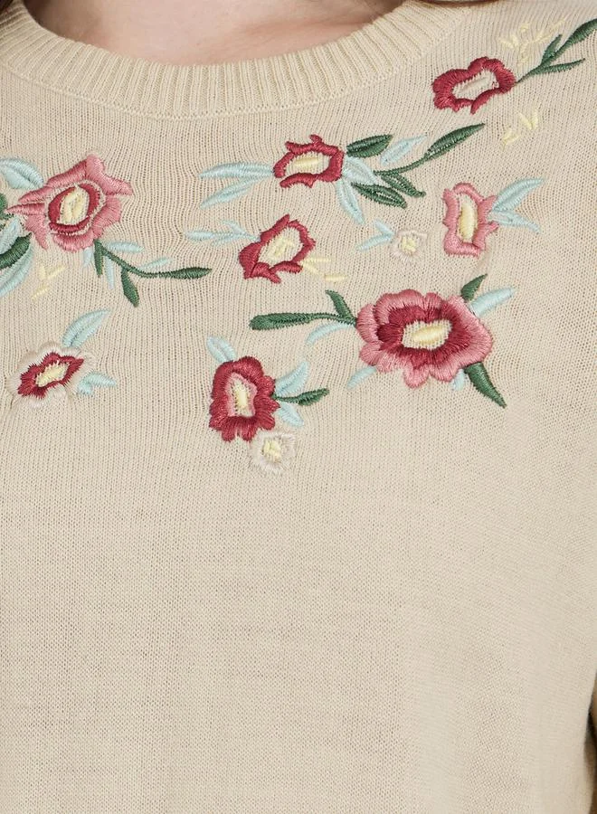 Styli Embroidered Round Neck Longline Sweaters