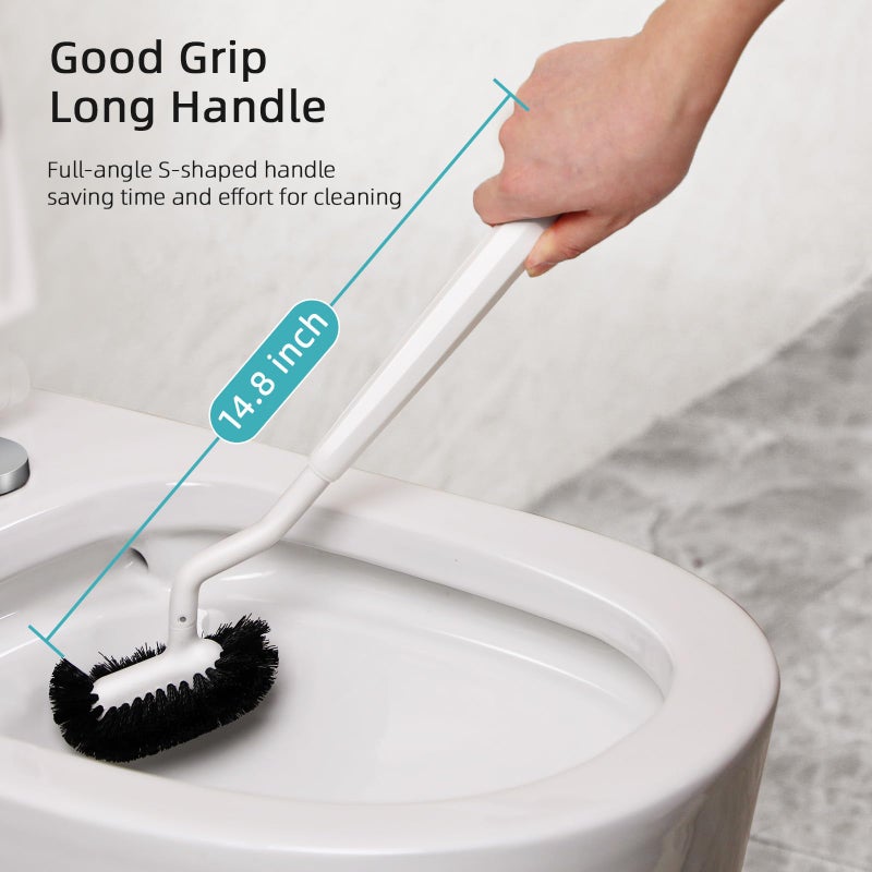 HAMITOR Toilet Bowl Brush Holder Set: Bathroom Deep Cleaning Toilet Cleaner Scrubber Under Rim with Curved Bristle for Dead Corner Clean - Hidden Rv Toilet Decorative Accessories with Caddy- White - Image 4