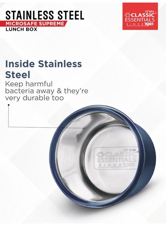 CLASSIC ESSENTIALS Supreme All in One Lunch Box with Insulated Bag | Microwave Safe Containers with Steel Inner | Leak Resistant (with Bottle, Blue, 4 Containers), 350 ML - Image 3