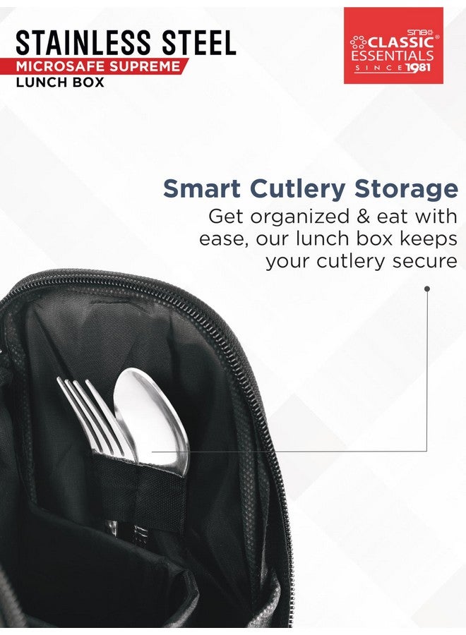 CLASSIC ESSENTIALS Supreme All in One Lunch Box with Insulated Bag | Microwave Safe Containers with Steel Inner | Leak Resistant (with Bottle, Blue, 4 Containers), 350 ML - Image 5