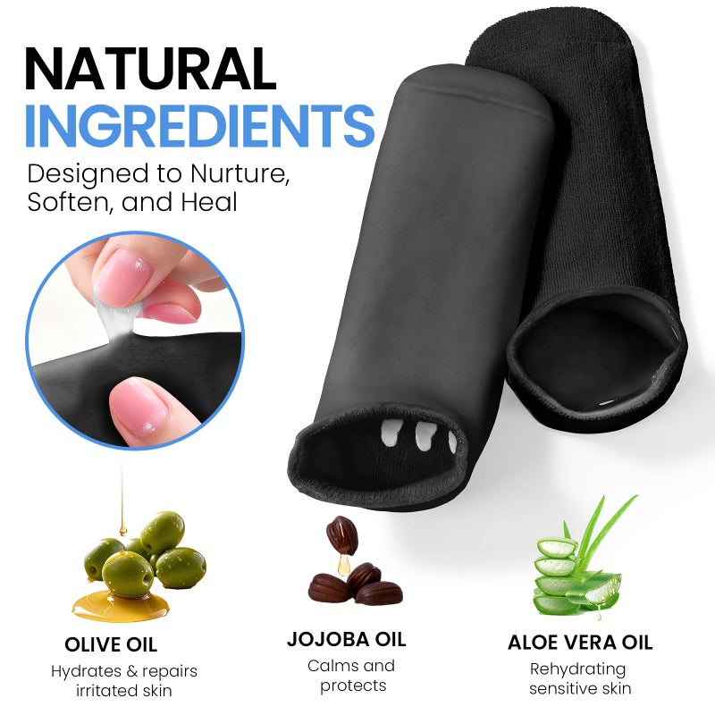 ALUROICE Silicone Moisturizing Socks for Women Men Large- 2Pairs Foot Moisturizer Socks for Dry Cracked Feet- Black Aloe Spa Moisture Hydrating Foot Care Socks (L Up to Size 12) - Image 2