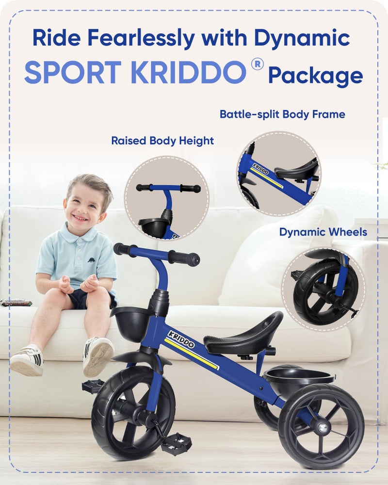 KRIDDO Kids Tricycles Age 24 Month to 4 Years, Toddler Kids Trike for 2.5 to 5 Year Old, Gift Toddler Tricycles for 2-4 Year Olds, Trikes for Toddlers, Sporty Styling, Blue - Image 2