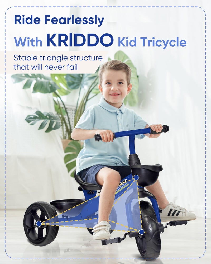 KRIDDO Kids Tricycles Age 24 Month to 4 Years, Toddler Kids Trike for 2.5 to 5 Year Old, Gift Toddler Tricycles for 2-4 Year Olds, Trikes for Toddlers, Sporty Styling, Blue - Image 3