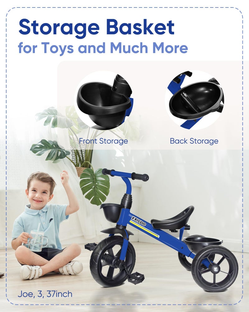 KRIDDO Kids Tricycles Age 24 Month to 4 Years, Toddler Kids Trike for 2.5 to 5 Year Old, Gift Toddler Tricycles for 2-4 Year Olds, Trikes for Toddlers, Sporty Styling, Blue - Image 4