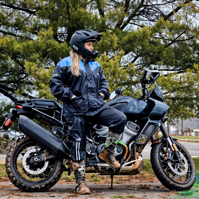 BYKR Waterproof Motorcycle Rain Suit for Men & Women - 2-Piece Breathable & Windproof Cycling Gear - Blue - Size S - Image 4