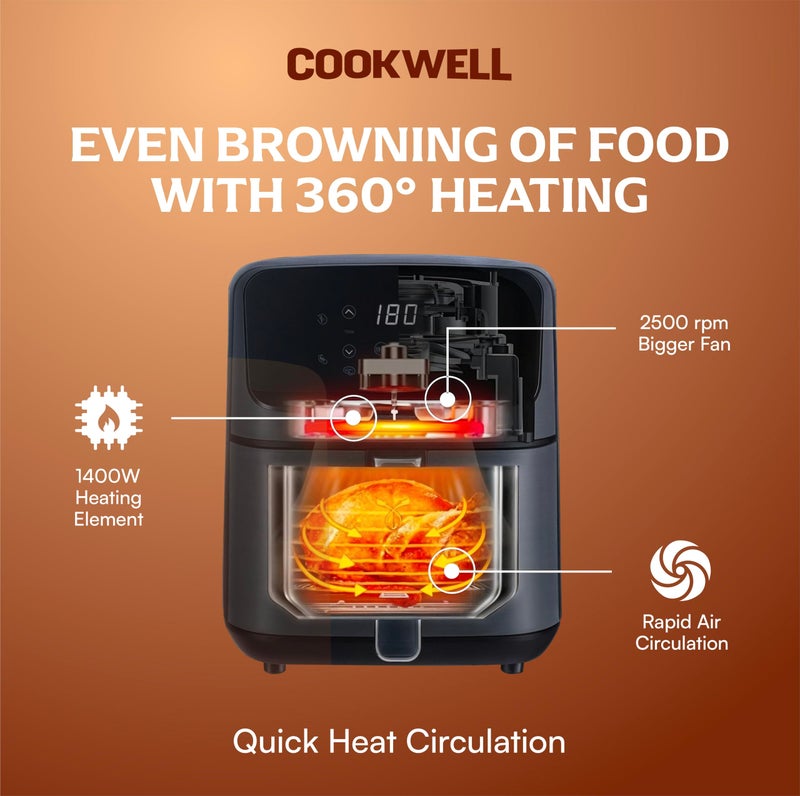 Cookwell Air Fryer - 5L With See Through Window - 1400W (Grey & Black) - Image 3