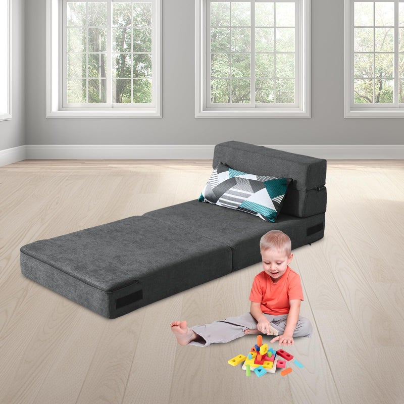 ANONER Fold Out Chair Bed Memory Foam with Pillow Futon Couch Folding Sleeper Chairs, Convertible Chair Bed Dark Gray, Single Size - Image 4