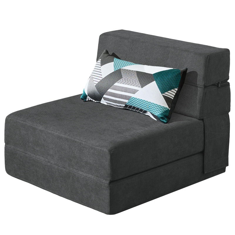 ANONER Fold Out Chair Bed Memory Foam with Pillow Futon Couch Folding Sleeper Chairs, Convertible Chair Bed Dark Gray, Single Size - Image 1
