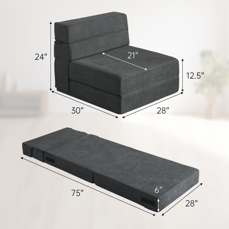 ANONER Fold Out Chair Bed Memory Foam with Pillow Futon Couch Folding Sleeper Chairs, Convertible Chair Bed Dark Gray, Single Size - Image 5