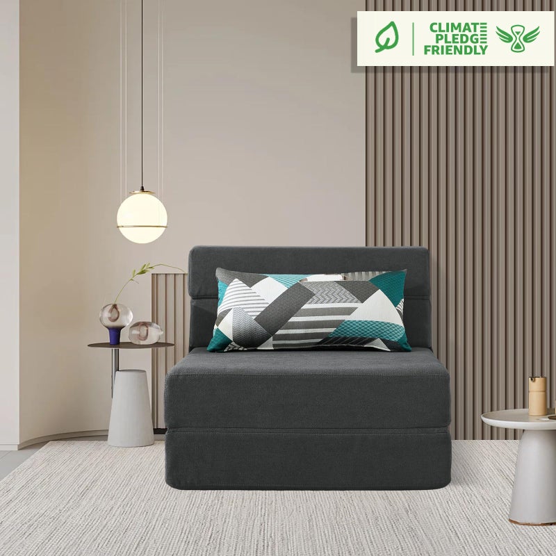 ANONER Fold Out Chair Bed Memory Foam with Pillow Futon Couch Folding Sleeper Chairs, Convertible Chair Bed Dark Gray, Single Size - Image 3