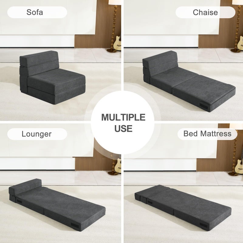 ANONER Fold Out Chair Bed Memory Foam with Pillow Futon Couch Folding Sleeper Chairs, Convertible Chair Bed Dark Gray, Single Size - Image 2