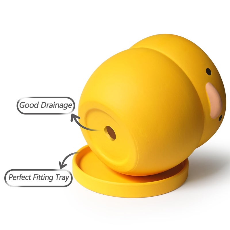 GeLive 4 Inch Yellow Duck Plant Pot Ceramic Planter with Drainage Tray Indoor Plants Succulent Pot Tabletop Organizer Decor Pen Holder Cartoon Statue Unique Gift - Image 3