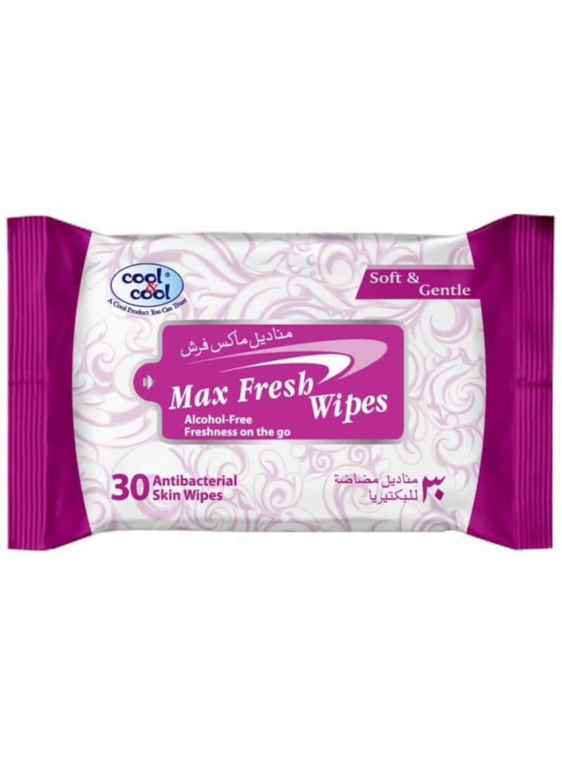 Cool & Cool Cool & Cool Max Fresh Wipes - 30's (Pack of 3) - Convenient for Travel,Antibacterial Skin Wipes with Vitamin E,Aloe Vera Gel & Herb Extract,Alcohol-Free,Soft & Gentle - 90 Wipes - Image 2