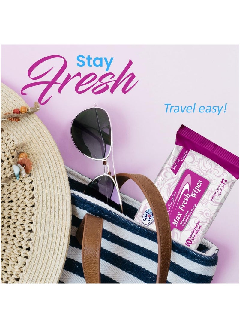 Cool & Cool Cool & Cool Max Fresh Wipes - 30's (Pack of 3) - Convenient for Travel,Antibacterial Skin Wipes with Vitamin E,Aloe Vera Gel & Herb Extract,Alcohol-Free,Soft & Gentle - 90 Wipes - Image 3