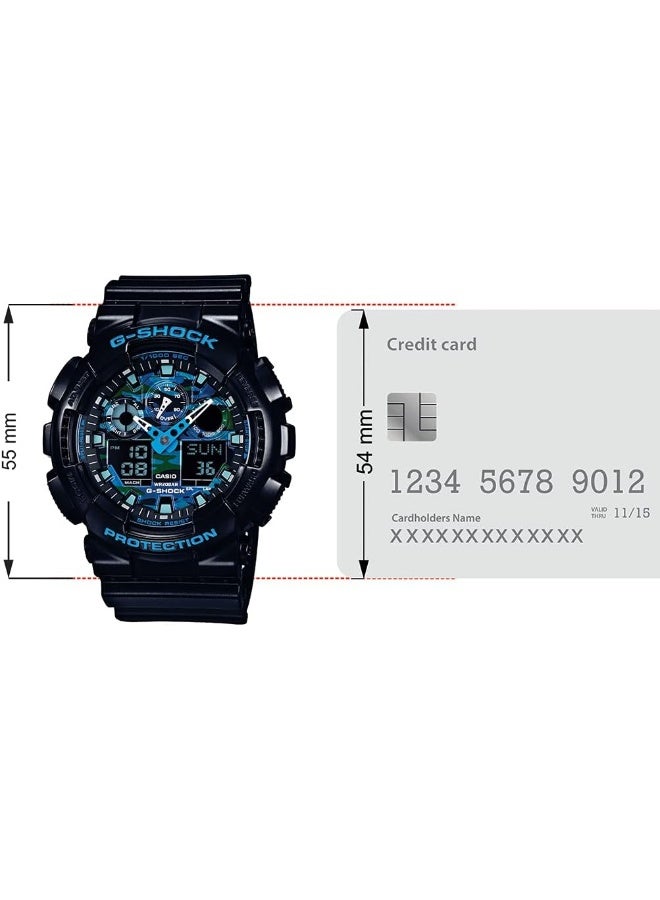 CASIO ساعة كاسيو جي شوك التناظرية الرقمية للرجال - قرص أزرق - GA-100CB-1ADR (G625) - Image 3