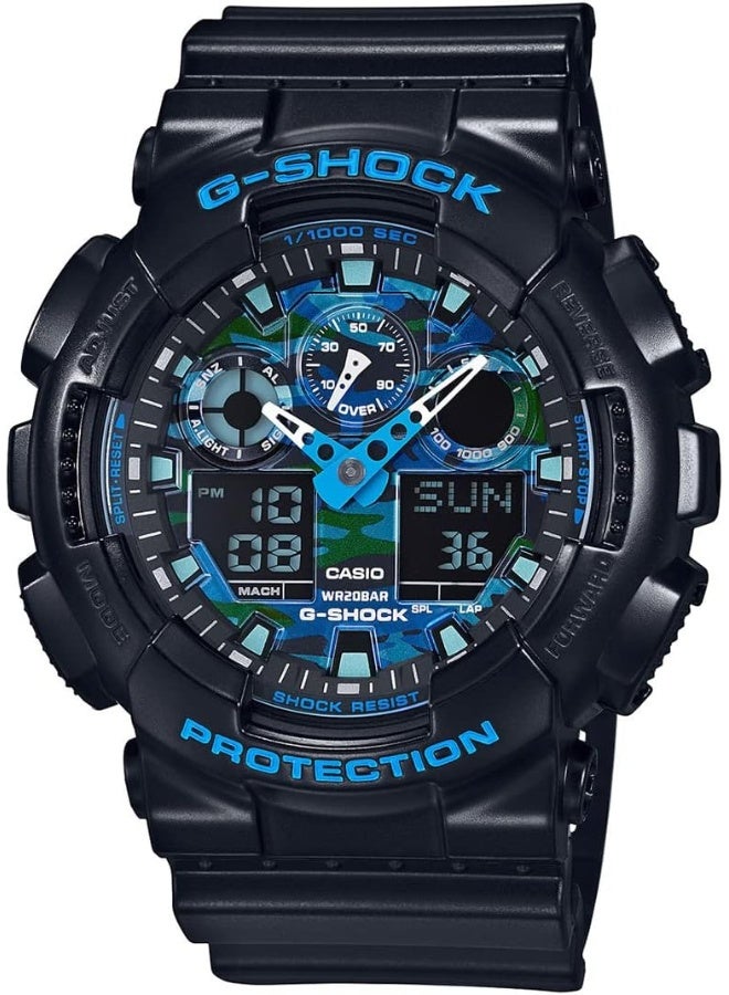 CASIO ساعة كاسيو جي شوك التناظرية الرقمية للرجال - قرص أزرق - GA-100CB-1ADR (G625) - Image 1