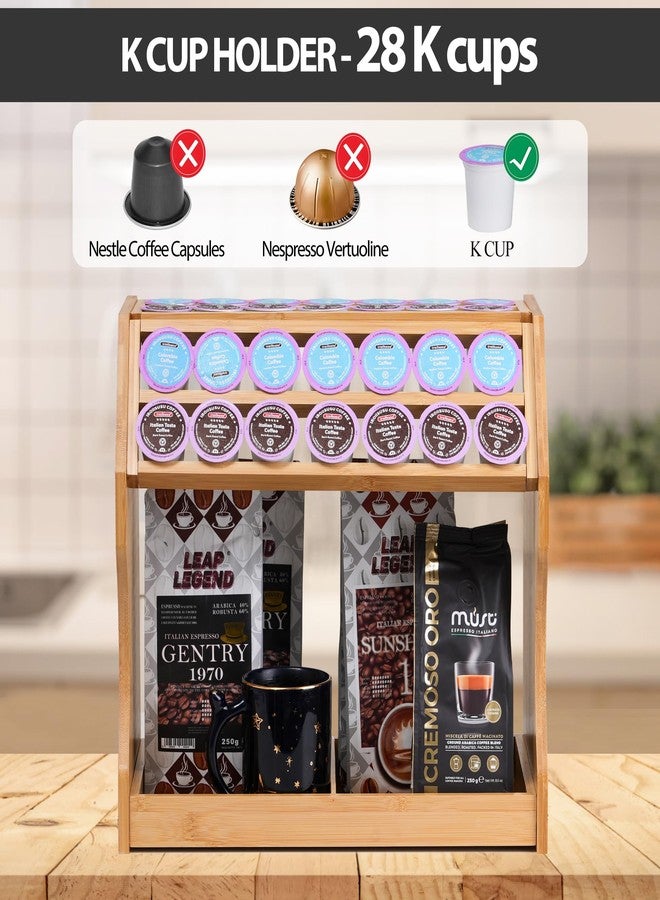 Thalomely 2-Tier K Cup Holder & Condiment Organizer, Bamboo Coffee Pod Organizer & Coffee Bar Accessory for Home or Office,Space-Saving Storage Rack with Handles - Image 3