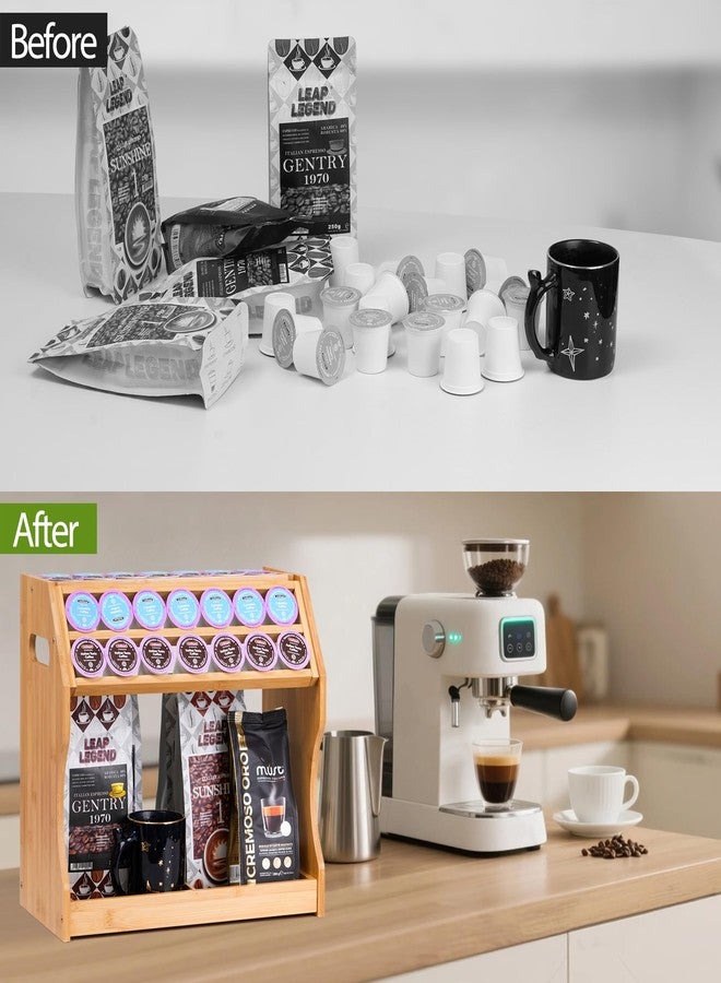 Thalomely 2-Tier K Cup Holder & Condiment Organizer, Bamboo Coffee Pod Organizer & Coffee Bar Accessory for Home or Office,Space-Saving Storage Rack with Handles - Image 2