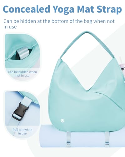 Ceneda Large Gym Bag for Women Sports Duffel Bag with Hidden Yoga Mat Holder & Shoe Compartment Workout Dance Tote Bag with Wet Pocket Overnight Weekender Bag for Travel Yoga (Mint Green) - Image 4