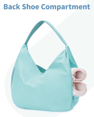 Ceneda Large Gym Bag for Women Sports Duffel Bag with Hidden Yoga Mat Holder & Shoe Compartment Workout Dance Tote Bag with Wet Pocket Overnight Weekender Bag for Travel Yoga (Mint Green) - Image 5