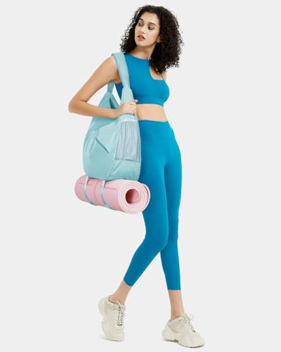 Ceneda Large Gym Bag for Women Sports Duffel Bag with Hidden Yoga Mat Holder & Shoe Compartment Workout Dance Tote Bag with Wet Pocket Overnight Weekender Bag for Travel Yoga (Mint Green) - Image 3