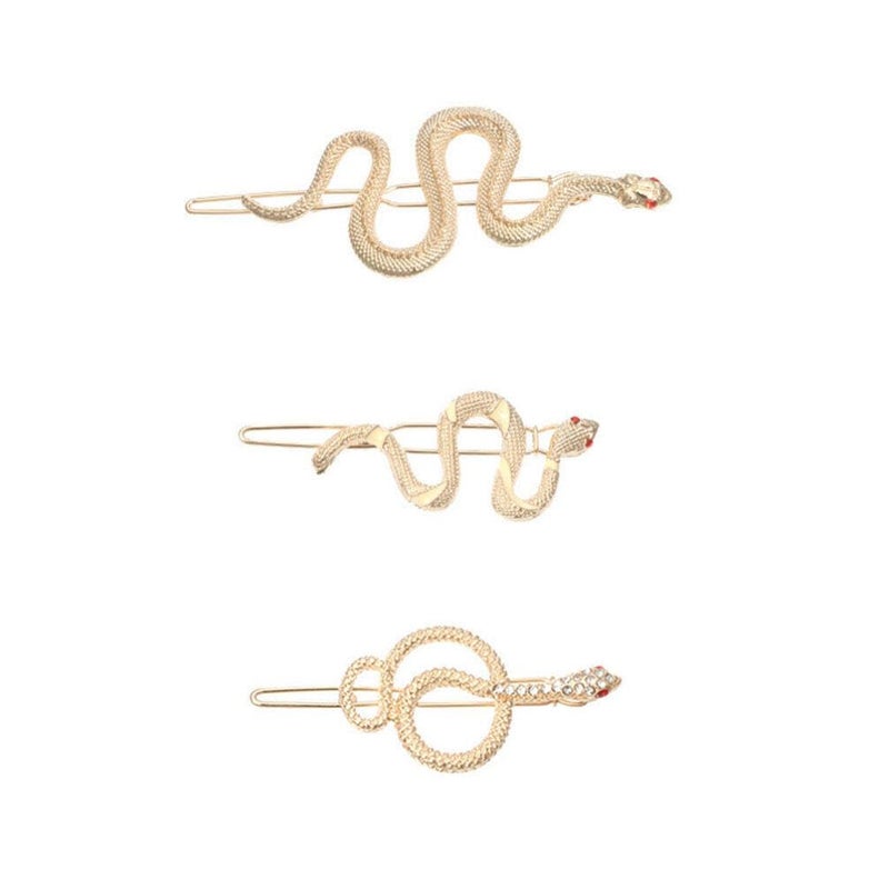 3pcs Snake Hair Clips Vintage Metal Hair Pins Decorative Hair Barrettes Snake Hair Accessories for Women and Girls Gold